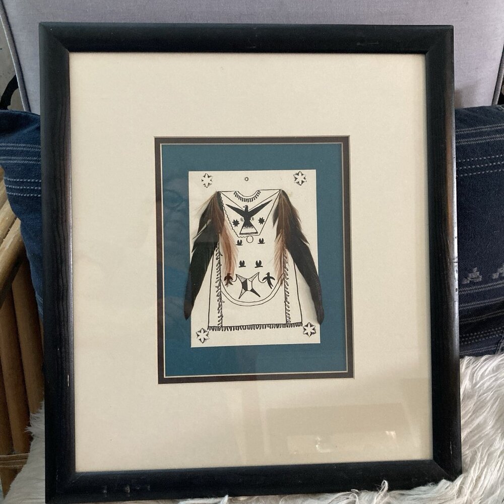 Art Print Southwestern Native Fashion Real Feathers Mixed Media Mari Rose COA